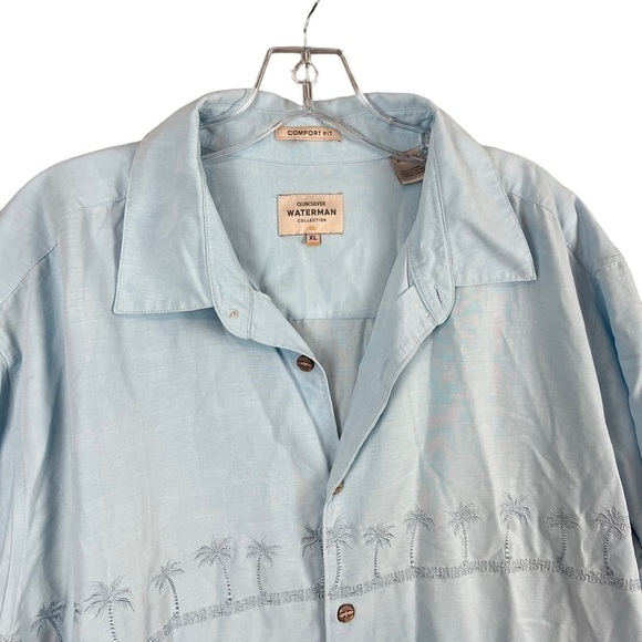 Quiksilver Men's Tahiti Palm Tree Button Up Collared Shirt Dusk Blue XL - Picture 4 of 9